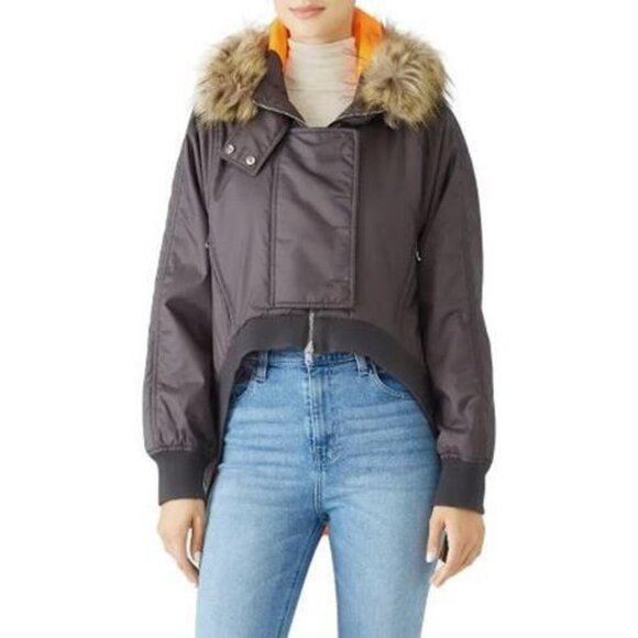 Kaufman Franco Charcoal and Orange High Low Faux Fur Jacket Size Medium